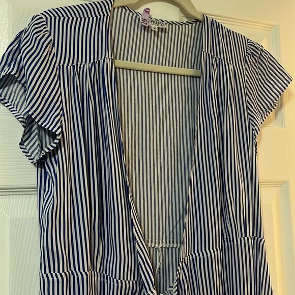 XIX Palms Open Cover Up Duster - Blue & White Striped - Size 2 Like New - Picture 2 of 5